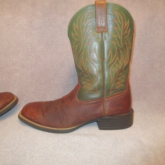 Ariat Sport Wide Square Toe Cowboy Boots Mens 12 D Green Leather Cowboy Botas - Picture 2 of 14